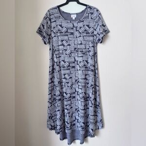 LuLaRoe Blue and White Patterned Midi casual summer Dress size M